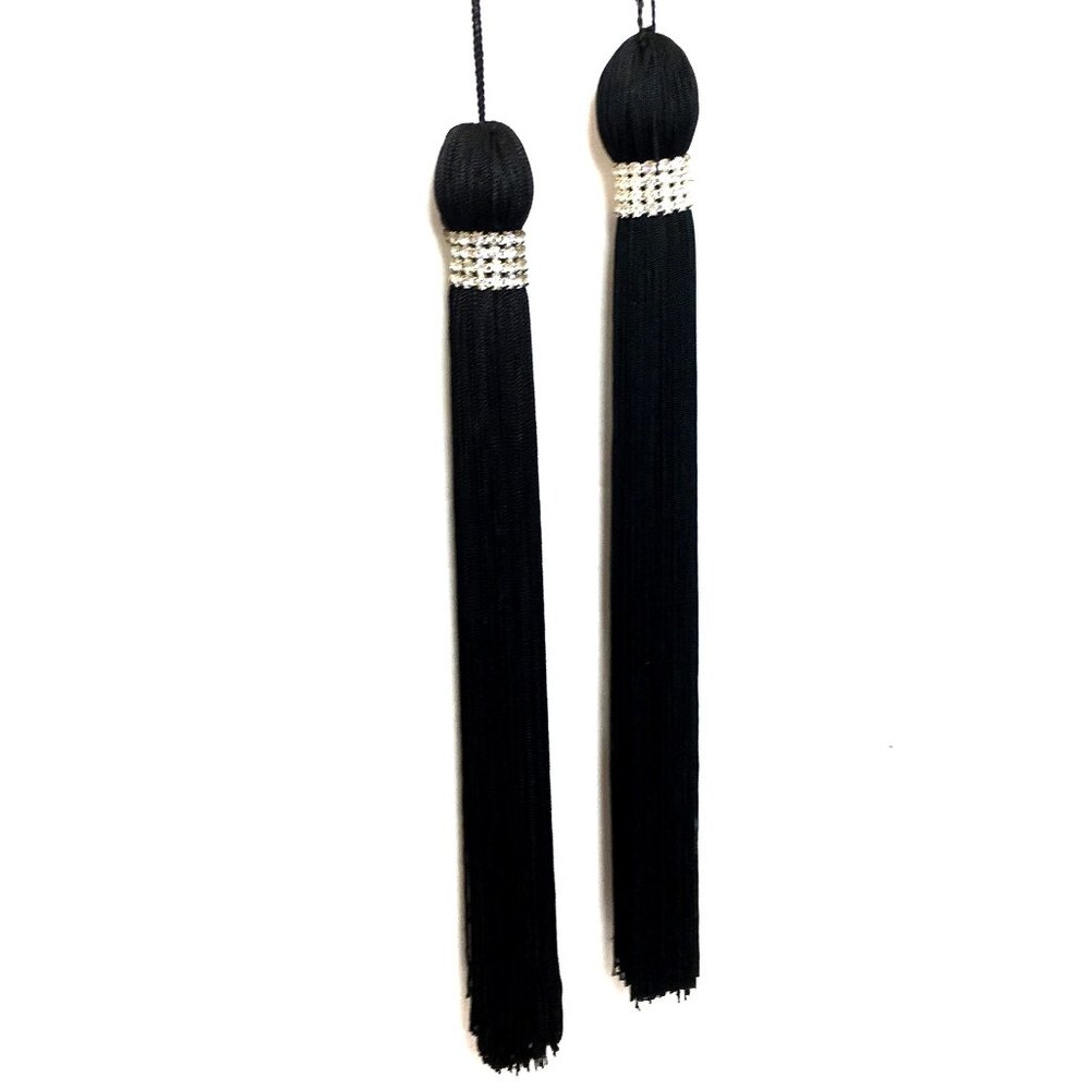 Halloween Curtain Tie Backs Black Fringe Tassels With  Rhinestones Set of Two